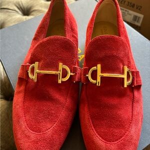 Cole Haan Red and Gold Suede Loafers